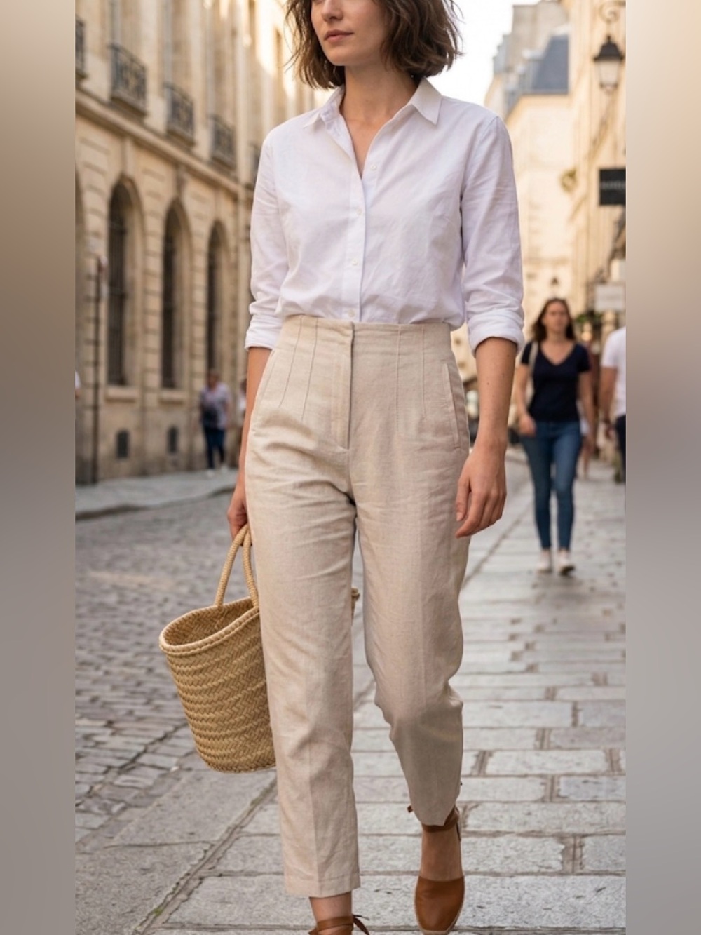 Zara Beige Capri Cotton